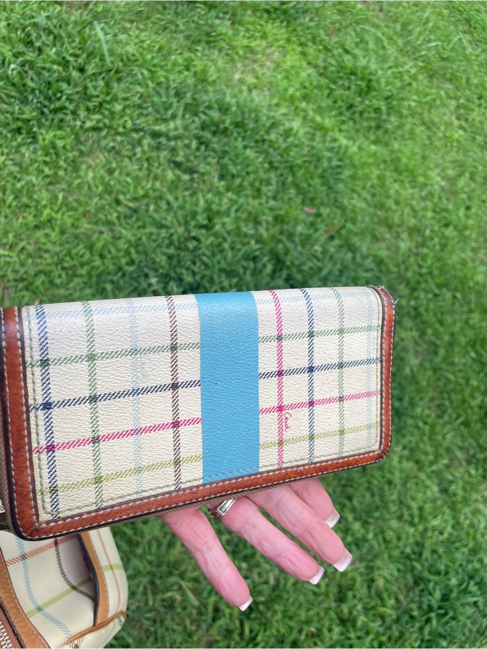 Coach Tattersall Plaid Wallet with Blue Stripe